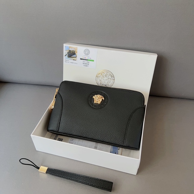 Versace Double Zipper Combination Lock Leather Clutch