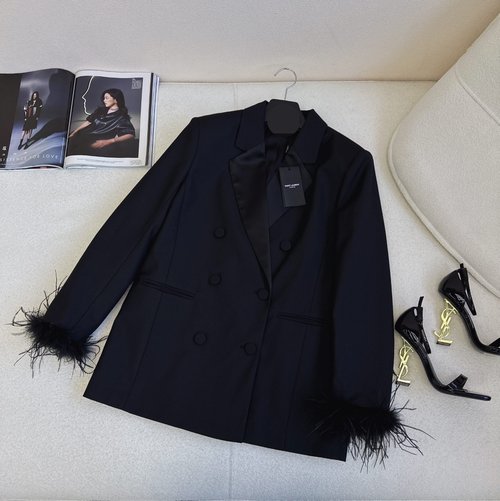 Yves Saint Laurent Stylish Blazer with Artificial Ostrich Feather