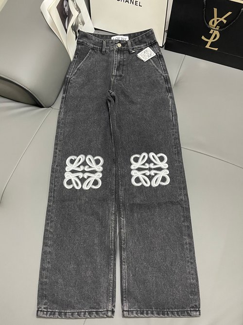 Loewe Knee-Embroidered Logo Straight-Leg Cotton Denim Jeans