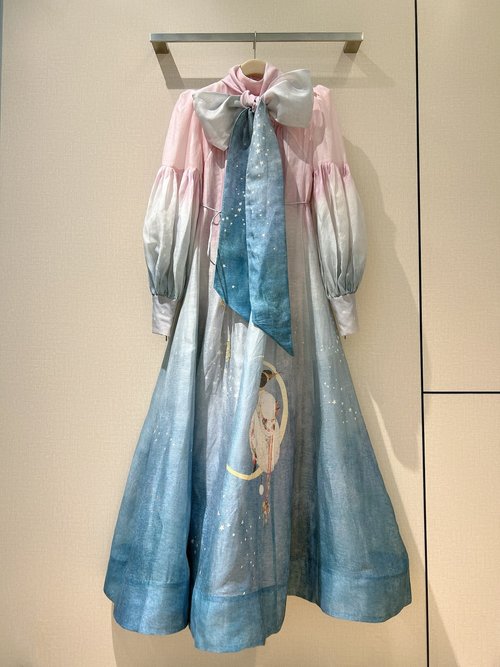 Zimmermann Starry Sky Collar Bow Long Sleeve Silk Dress