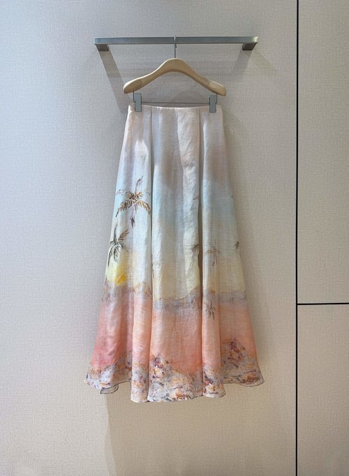Zimmermann Long Skirt with Seaview Pattern and Elastic Waist
