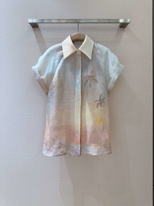 Zimmermann Guava Seaview Patterned Silk Blend Shirt