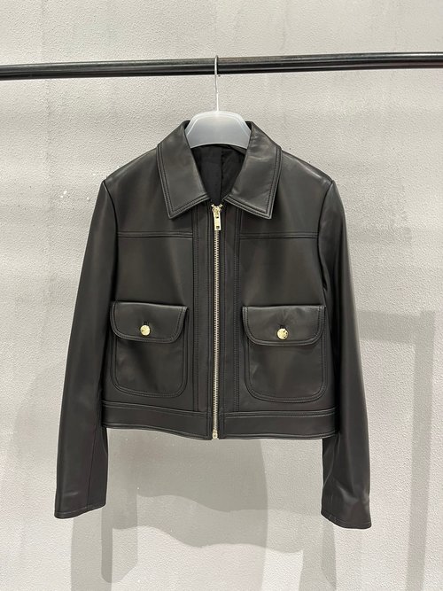 Celine Simple and Functional Leather Jacket Made of High-Quality Sheepskin with Matching Hardware