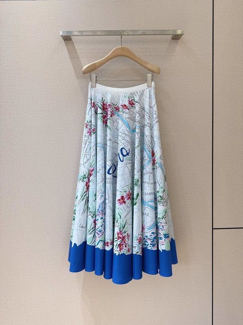 Dior High-Waisted Printed Cotton Half Skirt in Blue and White