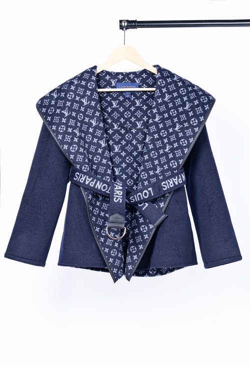 Louis Vuitton Navy Small Flower Short Style Garment with Dust Bag, 99% Wool, 1% Silk