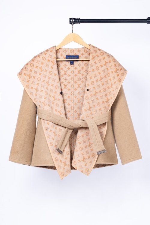 Louis Vuitton Camel Buckle Floral Short Coat, Luxurious Wool Silk Blend