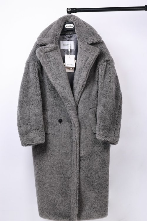 Max Mara Teddy Bear Long Garment in Space Gray, Blend of Wool, Alpaca, and Silk