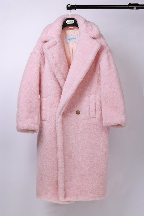 Max Mara Long Teddy Bear Garment in Cherry Blossom Pink, Alpaca, Wool and Silk Blend