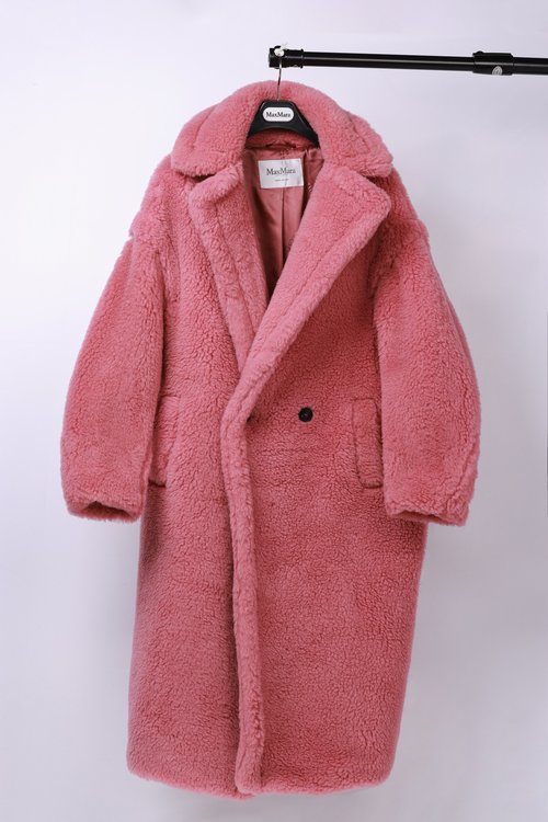 Max Mara Teddy Bear Long Garment in Raspberry Pink, Blend of Alpaca, Wool, and Silk