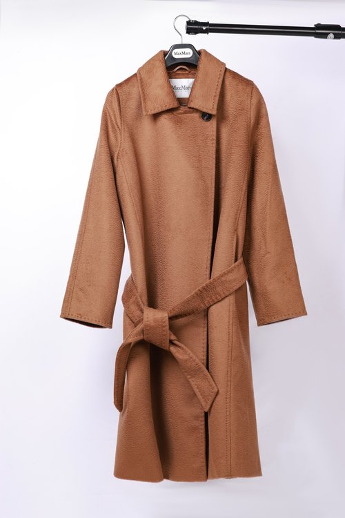 Max Mara Camel Color Water Ripple Camel Hair Coat with Gift Box