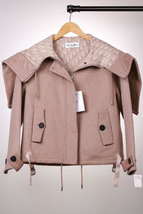 Dior Short Wool Overcoat with Navy Collar, Two Colors and Dust Bag