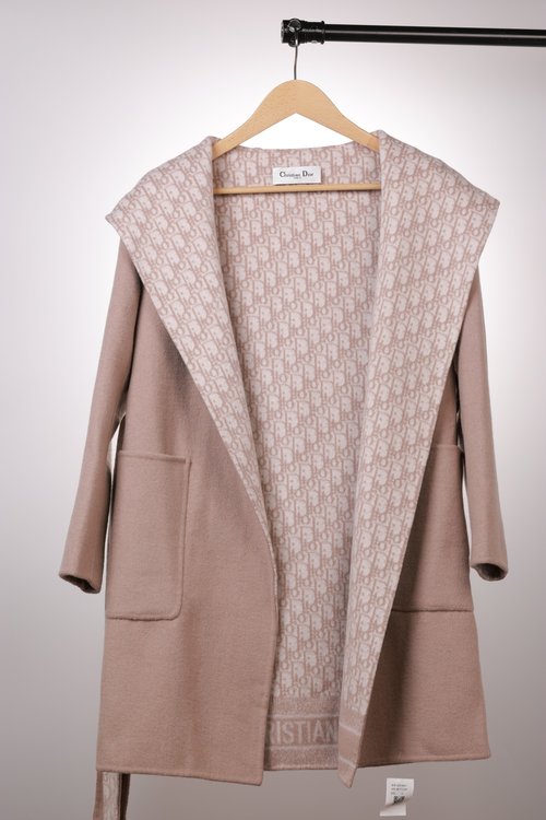 Chanel Multicolor Hooded Wool Coat in Pink, Blue, and Brown
