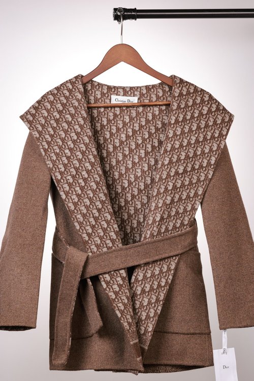 Chanel Short Multicolor Hooded Wool Coat in Pink, Blue, and Brown