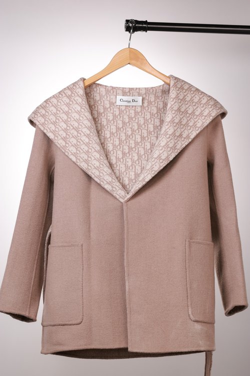 Chanel Short Multicolor Hooded Wool Coat in Pink, Blue, and Brown