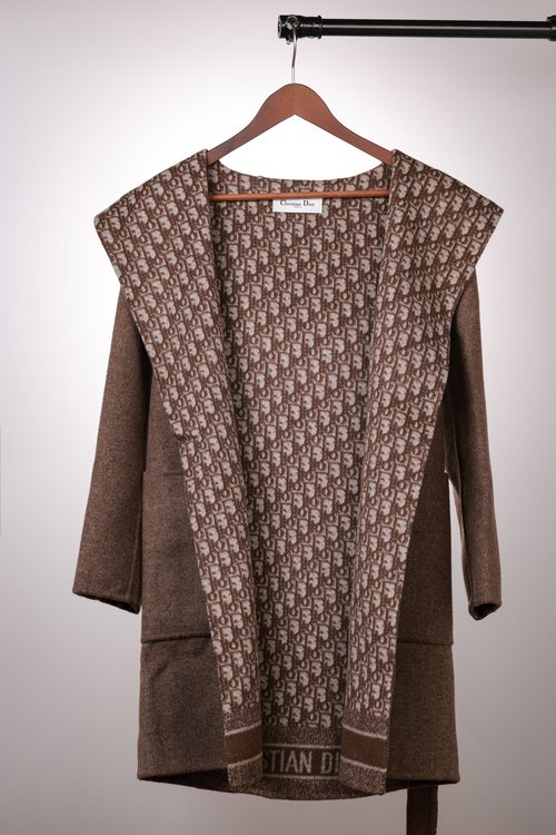 Chanel Multicolor Hooded Wool Coat in Pink, Blue, and Brown