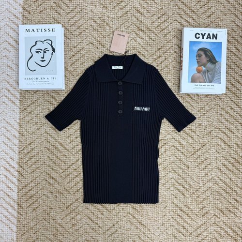 Miu Miu Latest Collection: Tailored Wool Short-Sleeve Knit with Collar