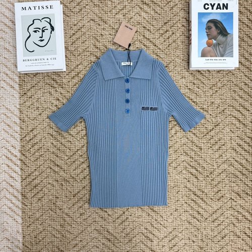 Miu Miu Latest Collection: Tailored Wool Short-Sleeve Knit with Collar