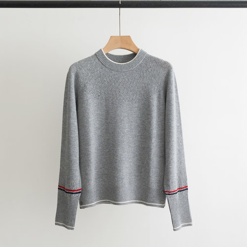 Thom Browne Cashmere Blend Knit Pullover with Lace Pattern and Tricolor Design