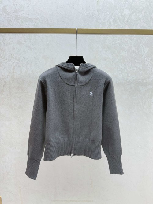 Polo Ralph Lauren Solid Color Hooded Knitted Long-Sleeve Cardigan, Apricot, Gray & Blue Color Range