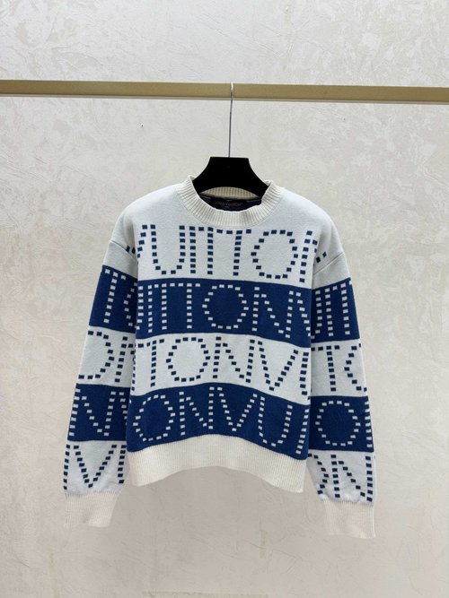 Louis Vuitton Khaki & Sapphire Long Sleeve Knit Top with Letters