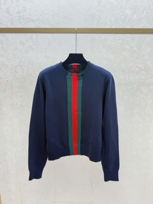 Gucci Contrast Color Stripe Round Neck Knit Top in Multiple Colors