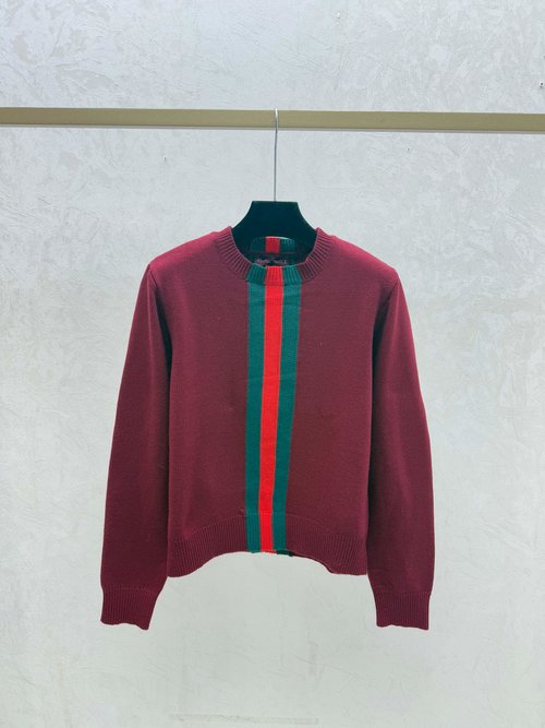 Gucci Contrast Color Stripe Round Neck Knit Top in Multiple Colors