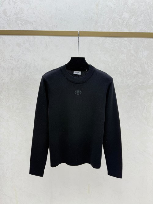 Celine Solid Color Round Neck Long-sleeved Knitted Top