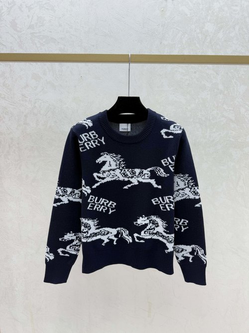 Burberry Vibrant Warhorse Round Neck Knit Long Sleeve in Red, White, and Blue Hues