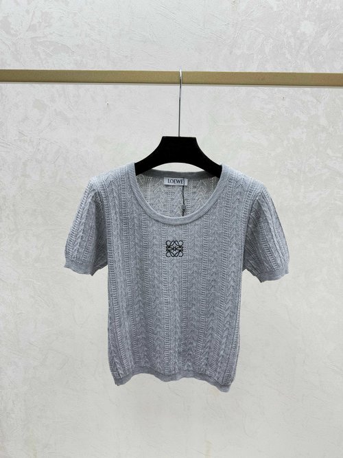 Loewe White, Grey and Blue Solid Round Neck Short Sleeve Knit