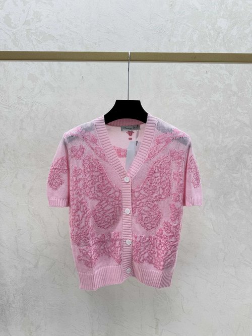 Dior Early Spring Color Block Butterfly Jacquard V-Neck Cardigan