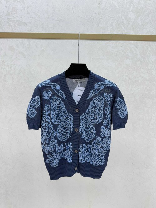 Dior Color-Blocked Butterfly Jacquard V-Neck Knit Cardigan