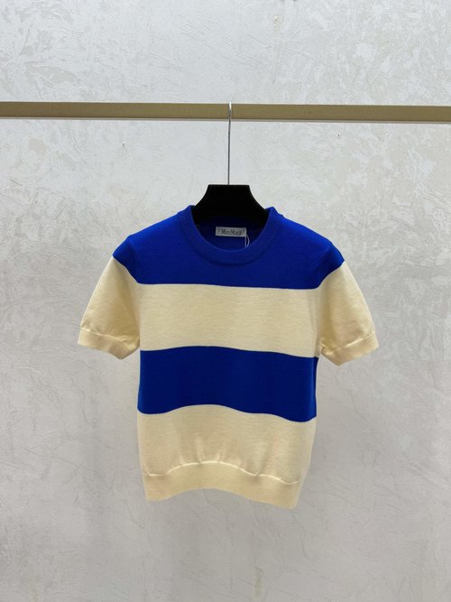 Max Mara Tricolor Contrasting Stripe Round Neck Knit Top