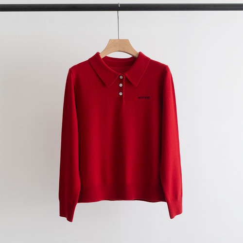 Miu Miu Long - Sleeved Polo Neck Sweater with Brand Mark