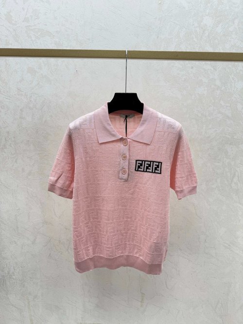 Fendi Multicolor Letter Collar Knit Short Sleeve