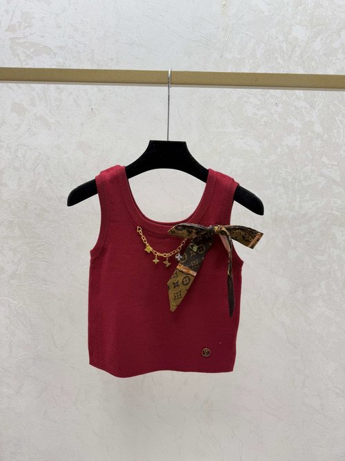 Louis Vuitton Contrast Color Chain Bowknot Round-Neck Knitted Vest