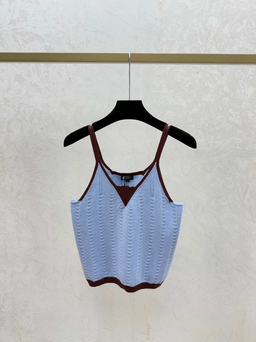 Chanel Contrast Color Simple Knit Suspender in White, Blue & Black