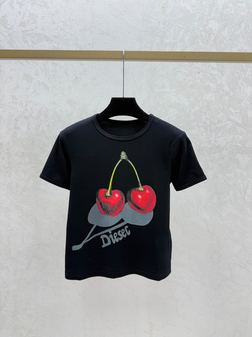 Diesel Contrast Cherry Round-neck Short-sleeved Top