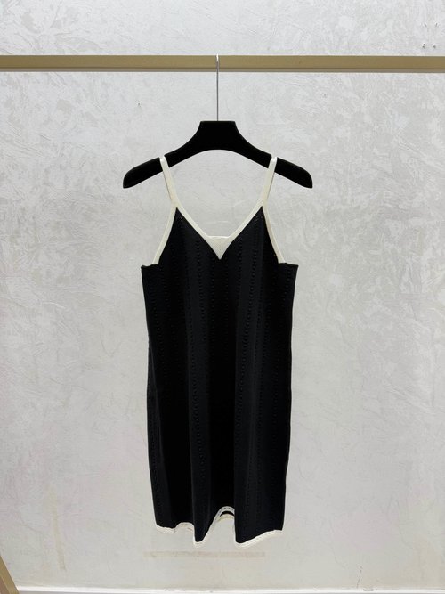 Chanel White, Blue and Black Knitted Sling Dress with Color-Blocked Simplicity