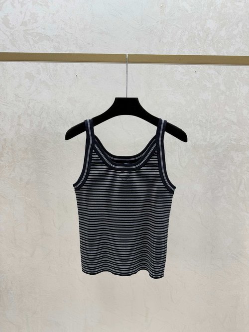 Prada Red and Sapphire Knitted Sling with Color-Blocked Stripes and Round Neck