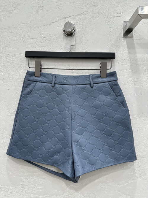 Gucci Exclusive Designer Lambskin Leather Shorts with Embossed Logo