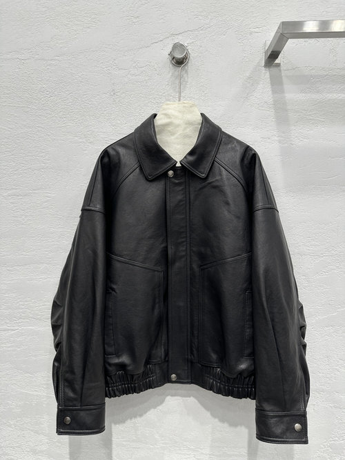 Yves Saint Laurent Classic Barn-style Premium Lambskin Motorcycle Jacket with Lapel