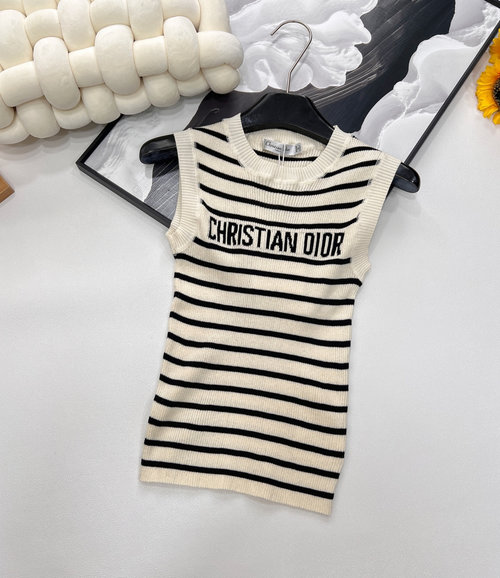Dior High-Quality Striped Knit Vest with Brand Logos