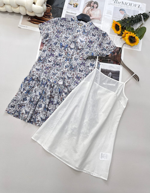 Dior All-Cotton Print Bubble-Sleeve Dress with Ruffles