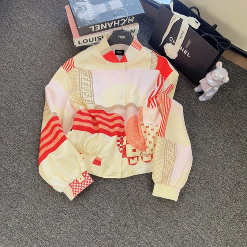 Fendi Flight Jacket with Jacquard and Blue-White Logo