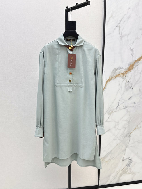 Loro Piana Modern Spliced Leather Linen Shirt Dress, Chic and Timeless Design