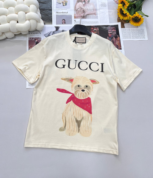 Gucci Vintage-style Cartoon Dog Letter Short-sleeved T-shirt