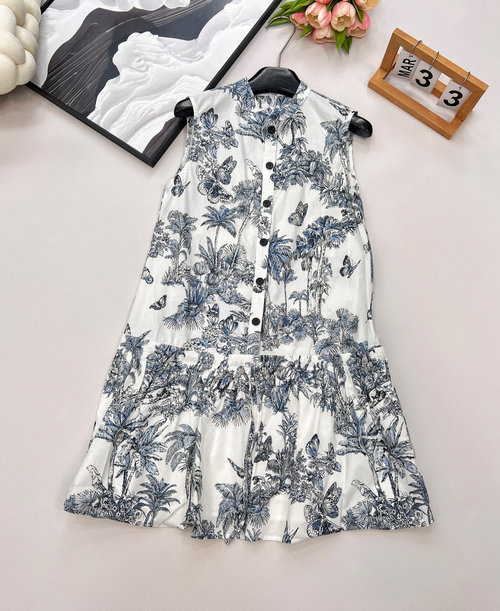 Dior Chic Plant Print Dress with Elastic Skirt