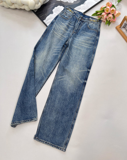 Celine Classic Double-Buckle Straight-Leg Jeans with Imported Wash