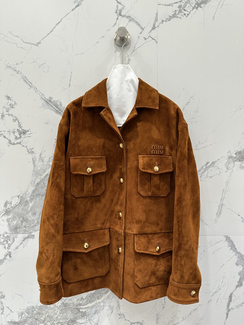 Miu Miu Vintage Suede Work Jacket with Collar in H Shape