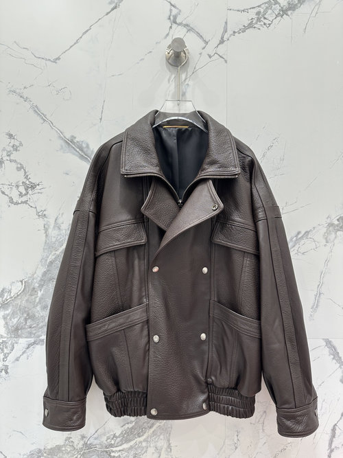 Yves Saint Laurent Exclusive Double-Breasted High-Quality Sheepskin Motorcycle Jacket